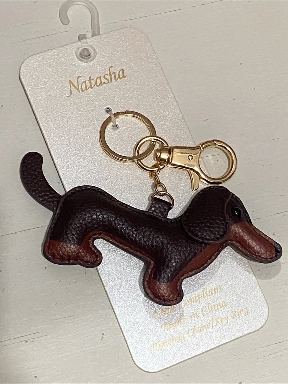 Natasha Couture - Black & Brown Dachshund Bag Charm with Gold Hardware